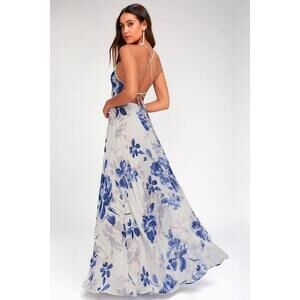 Lulus All I Need Grey Floral Print Lace-up Maxi Dress - Size S